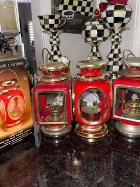 3pc Red Carriage Hurricane Lantern Metal Oil Kerosene Interpur Lamp &Candle Lamp